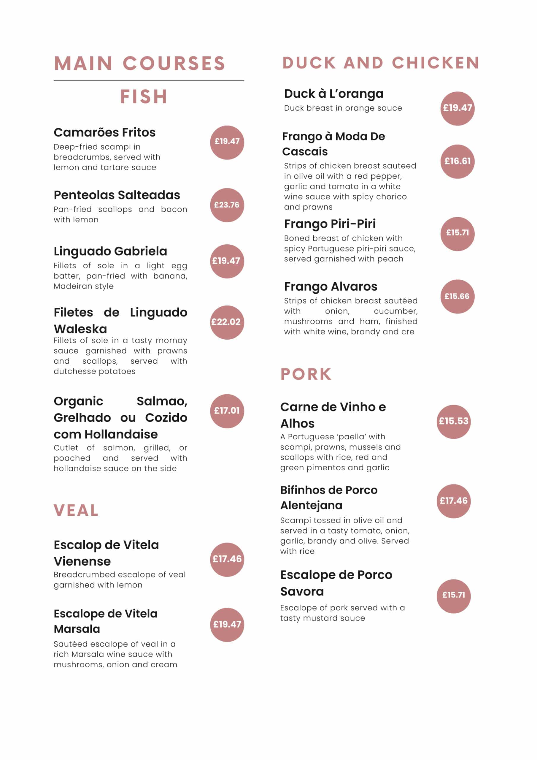 Hot Starters + Soup + Main Courses - Fish