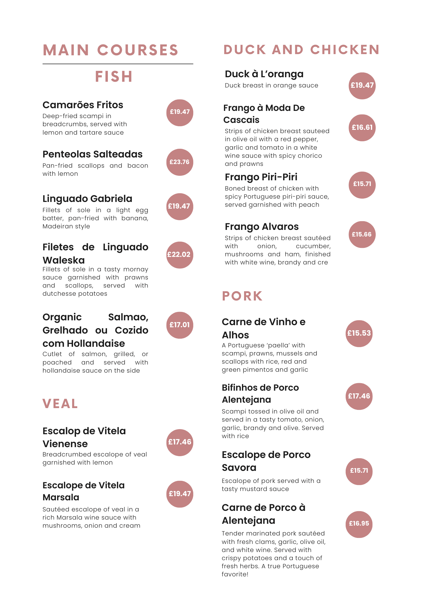 Hot Starters + Soup + Main Courses - Fish